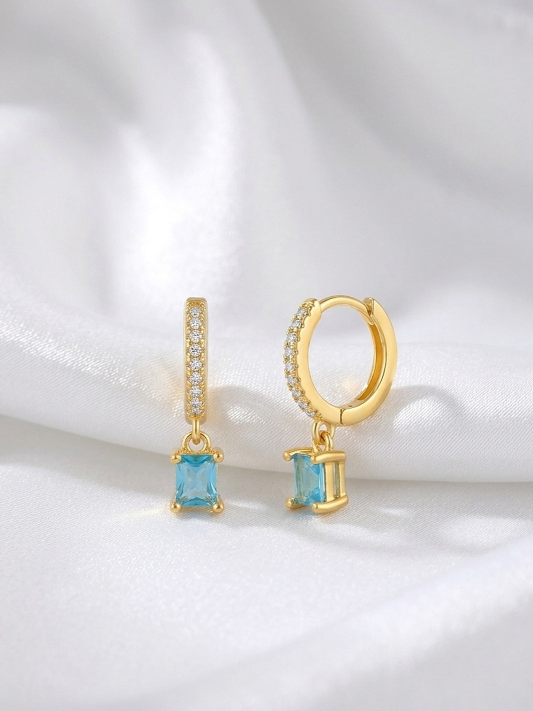 Rachiva 18K Gold Plated Zircon Leaf Hoop Drop Earrings