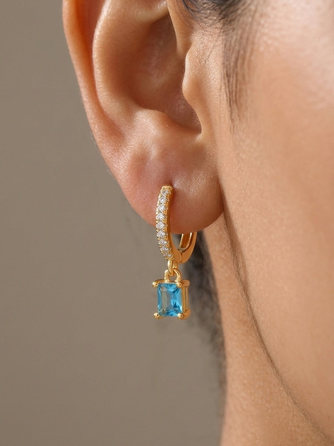 Rachiva 18K Gold Plated Zircon Leaf Hoop Drop Earrings