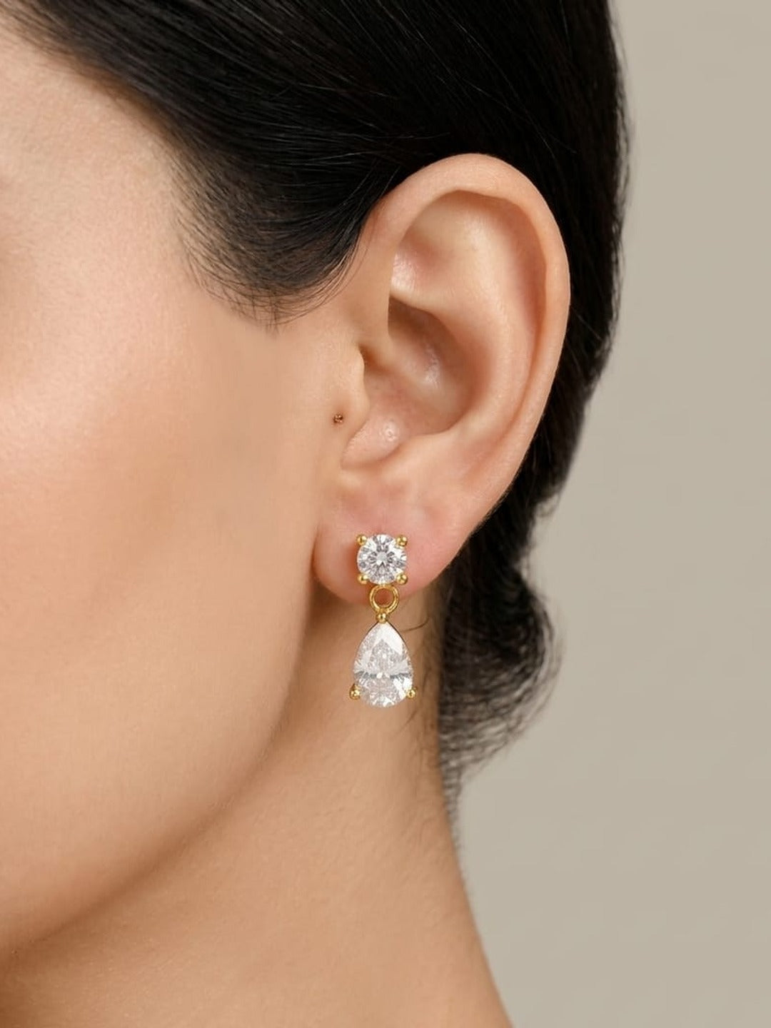 Rachiva 18K Rose Gold Plated CZ Leaf Huggie Hoop Earrings