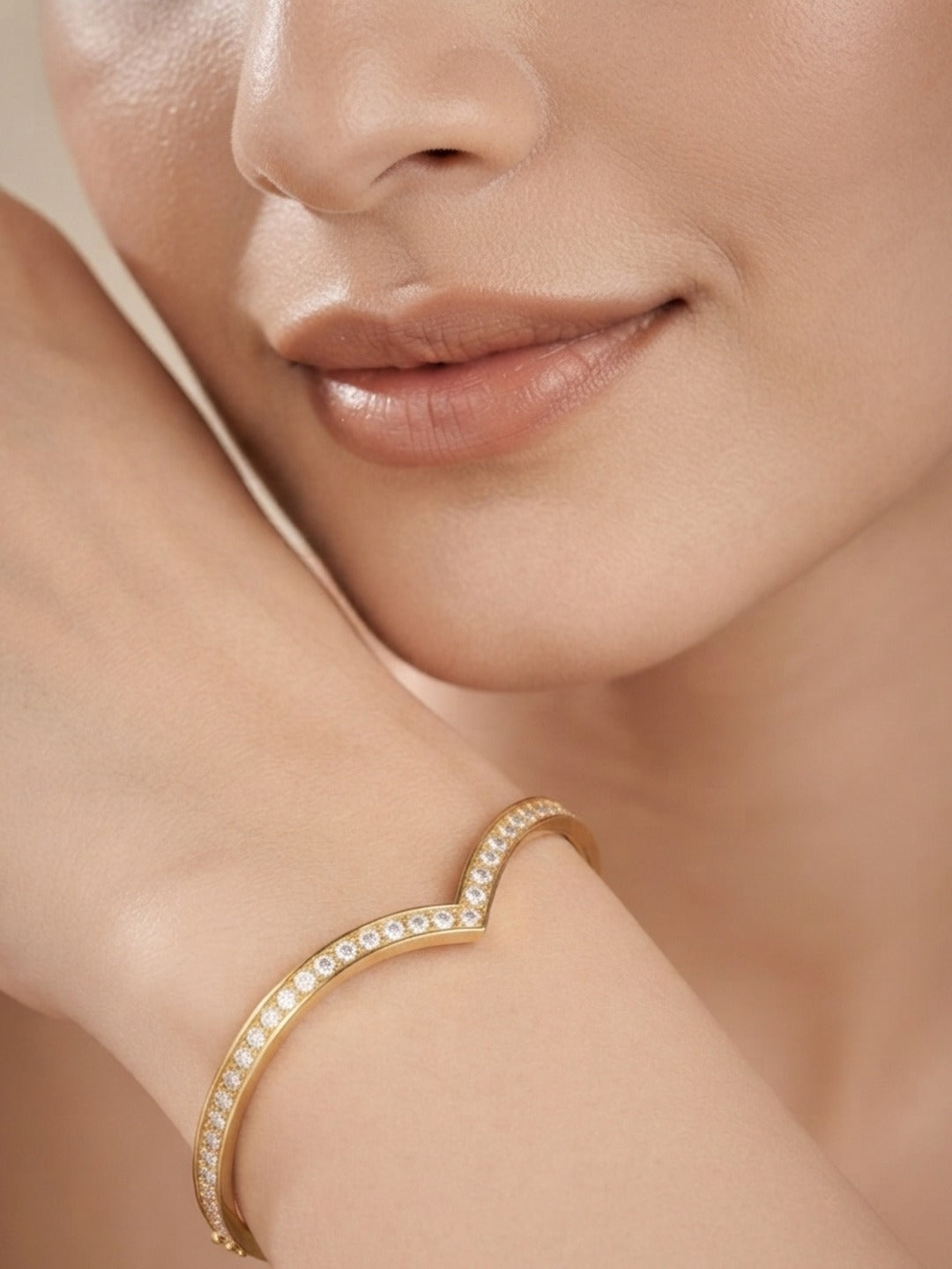 Rachiva 18K Gold Plated Pave CZ Chevron Cuff Bracelet