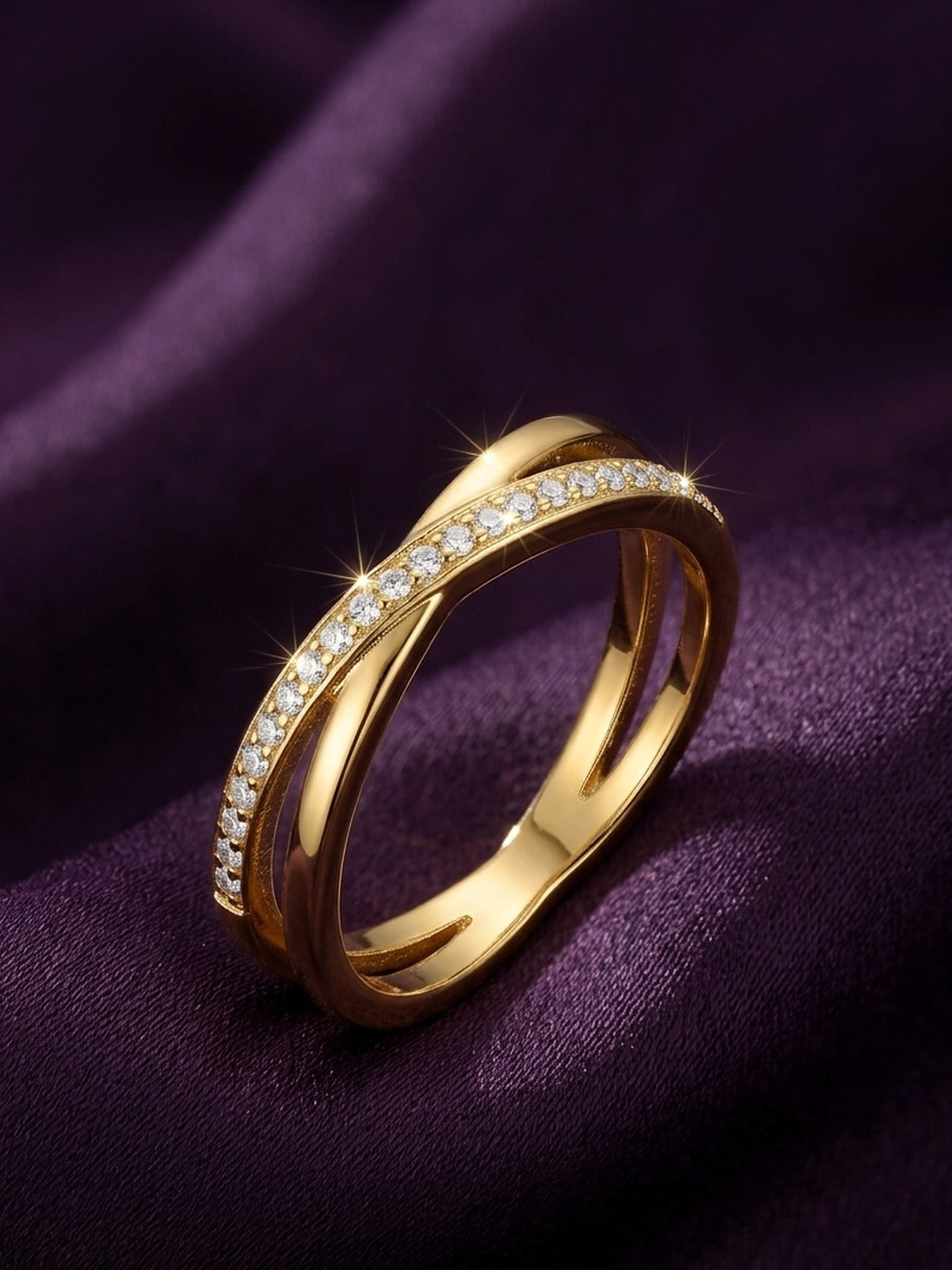 Rachiva 18K Rose Gold Plated Pave Chevron Double Band Ring