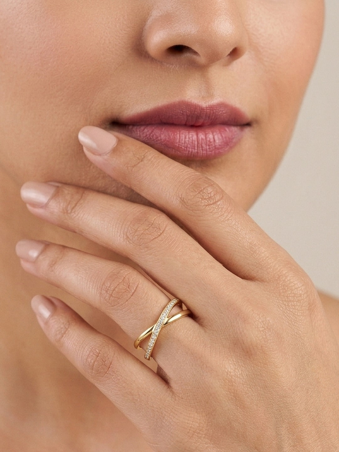 Rachiva 18K Rose Gold Plated Pave Chevron Double Band Ring