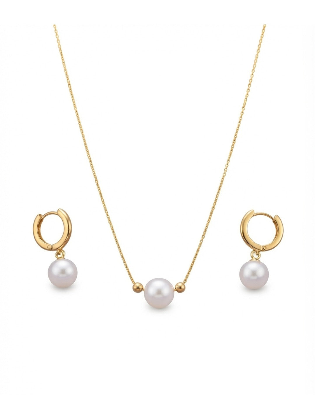 Rachiva 18K Gold Plated Pearl Pendant Necklace & Huggie Earring Set