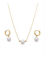 Rachiva 18K Gold Plated Pearl Pendant Necklace & Huggie Earring Set