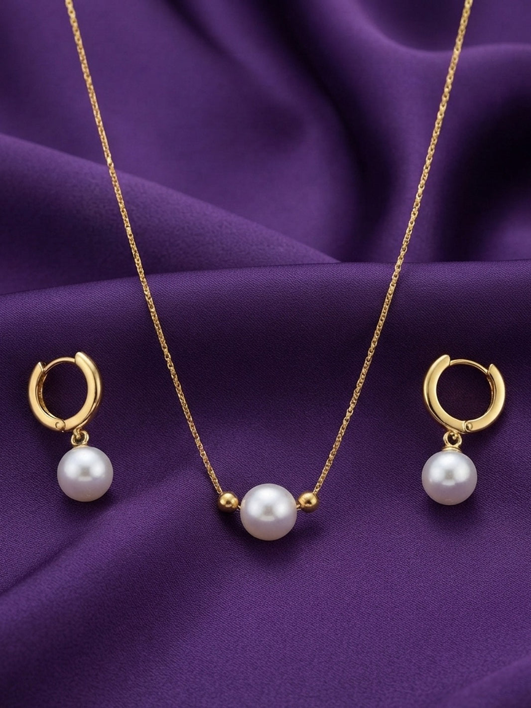 Rachiva 18K Gold Plated Pearl Pendant Necklace & Huggie Earring Set