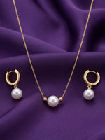 Rachiva 18K Gold Plated Pearl Pendant Necklace & Huggie Earring Set