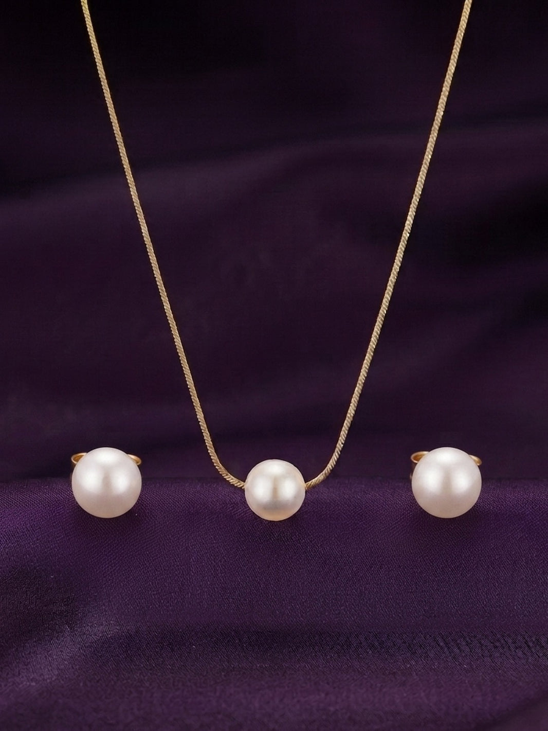 Rachiva 18K Gold Plated Triple Pearl Necklace & Earring Set