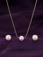 Rachiva 18K Gold Plated Triple Pearl Necklace & Earring Set