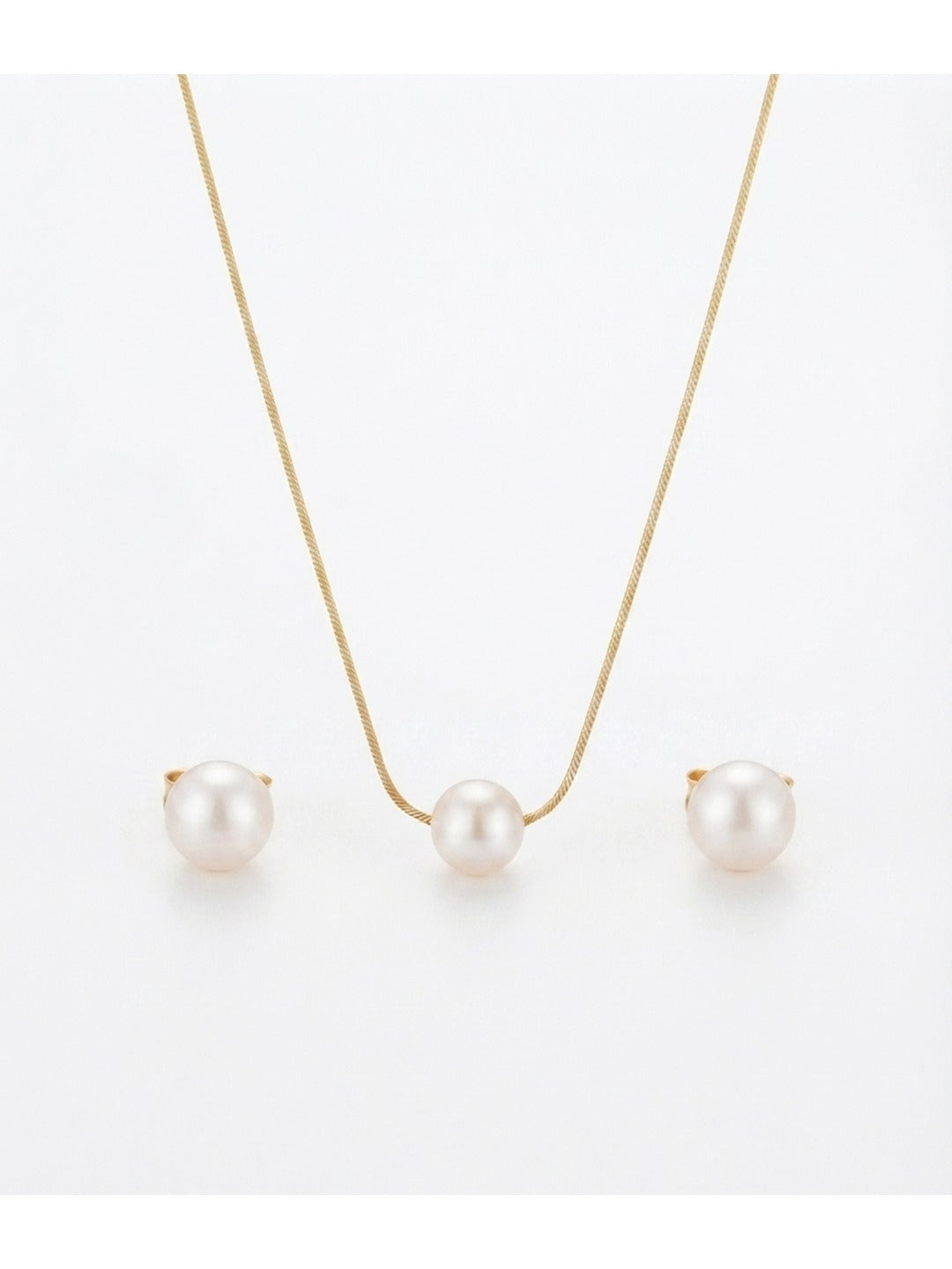 Rachiva 18K Gold Plated Triple Pearl Necklace & Earring Set