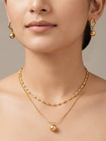 Rachiva 18K Gold Plated Layered Beaded Chain Necklace & Ball Drop Earring Set