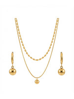 Rachiva 18K Gold Plated Layered Beaded Chain Necklace & Ball Drop Earring Set