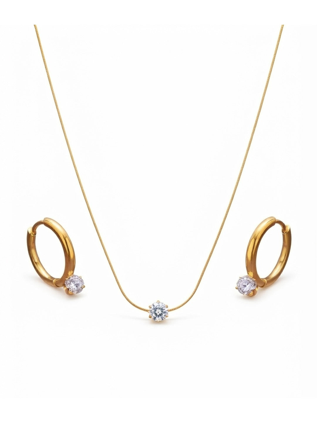 Rachiva 18K Gold Plated CZ Solitaire Pendant Necklace & Hoop Earring Set