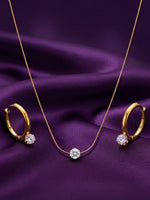 Rachiva 18K Gold Plated CZ Solitaire Pendant Necklace & Hoop Earring Set