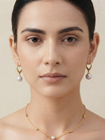 Rachiva 18K Gold Plated Pearl Drop Satellite Chain Necklace & Earring Set