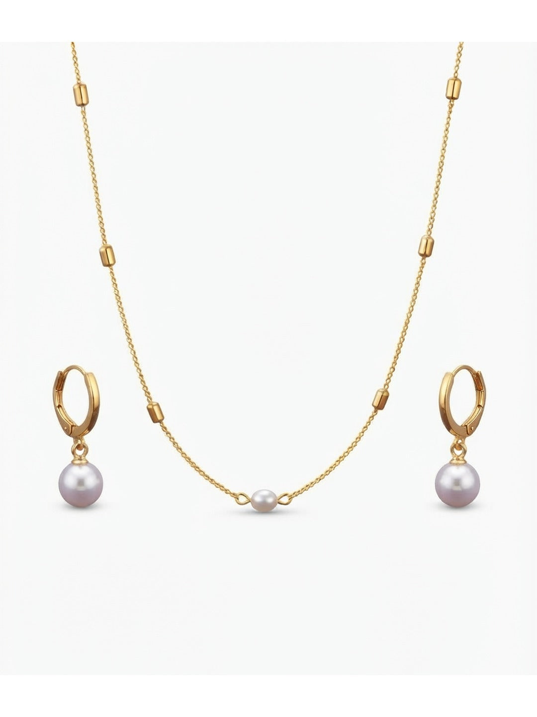 Rachiva 18K Gold Plated Pearl Drop Satellite Chain Necklace & Earring Set