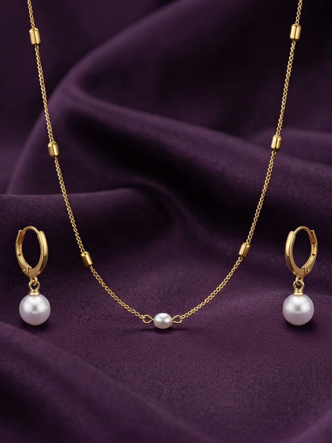 Rachiva 18K Gold Plated Pearl Drop Satellite Chain Necklace & Earring Set
