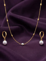 Rachiva 18K Gold Plated Pearl Drop Satellite Chain Necklace & Earring Set