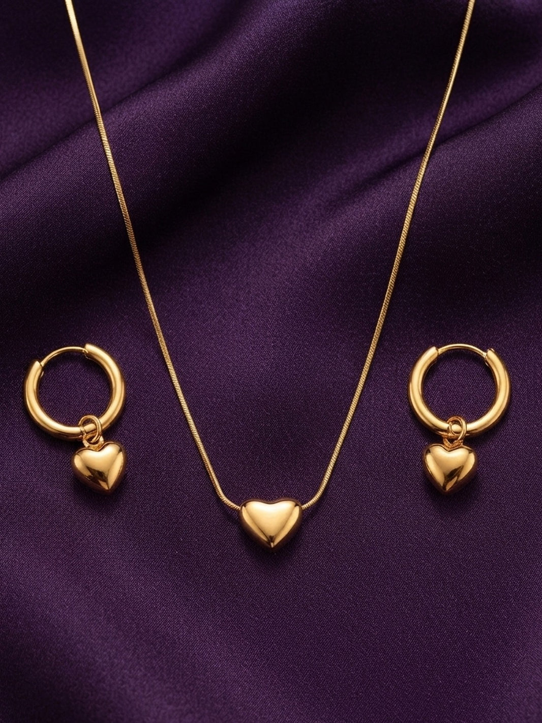 Rachiva 18K Gold Plated Heart Pendant Necklace & Earring Set