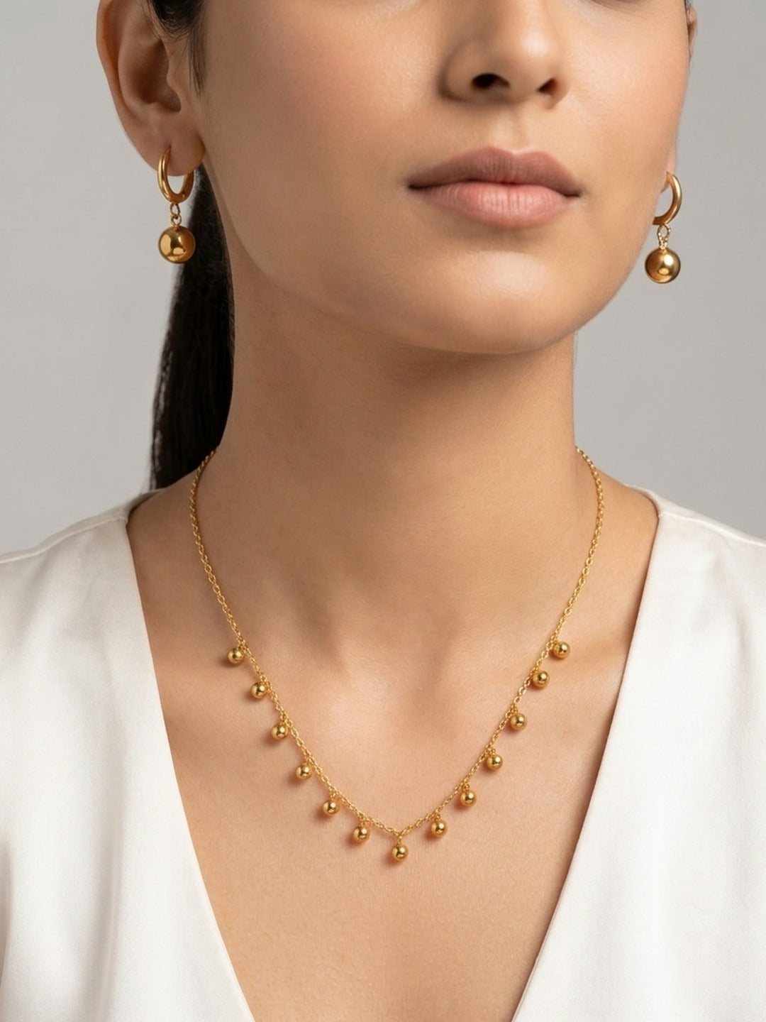 Rachiva 18K Gold Plated Dangling Ball Chain Necklace & Earring Set