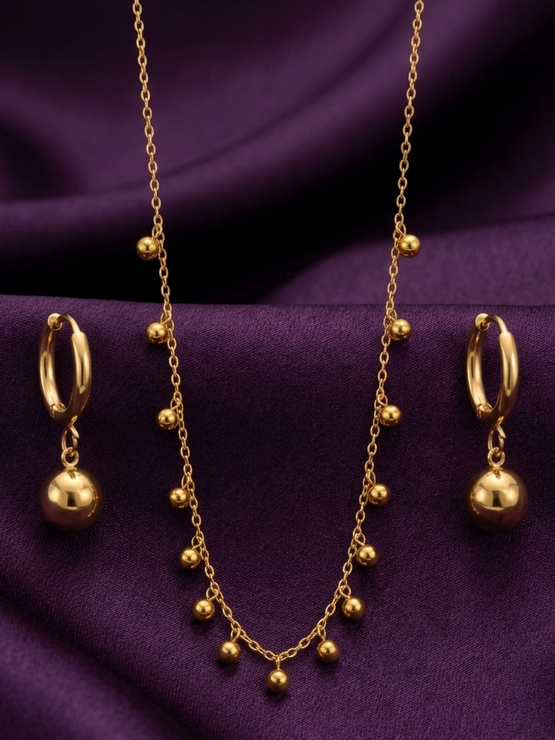 Rachiva 18K Gold Plated Dangling Ball Chain Necklace & Earring Set