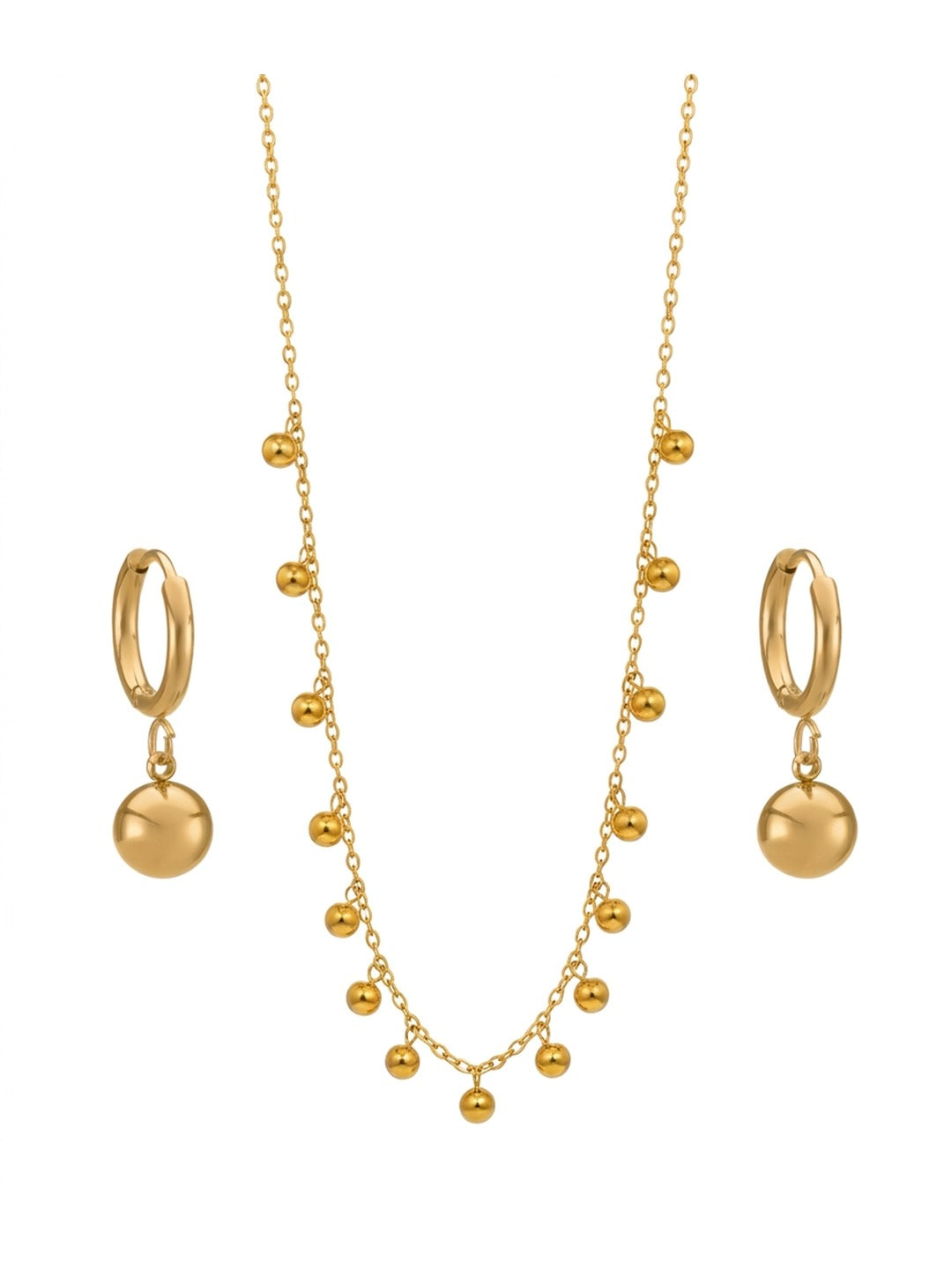 Rachiva 18K Gold Plated Dangling Ball Chain Necklace & Earring Set