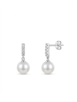 925 Sterling Silver Pearl Drop CZ Bar Earrings
