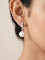 925 Sterling Silver Pearl Drop CZ Bar Earrings