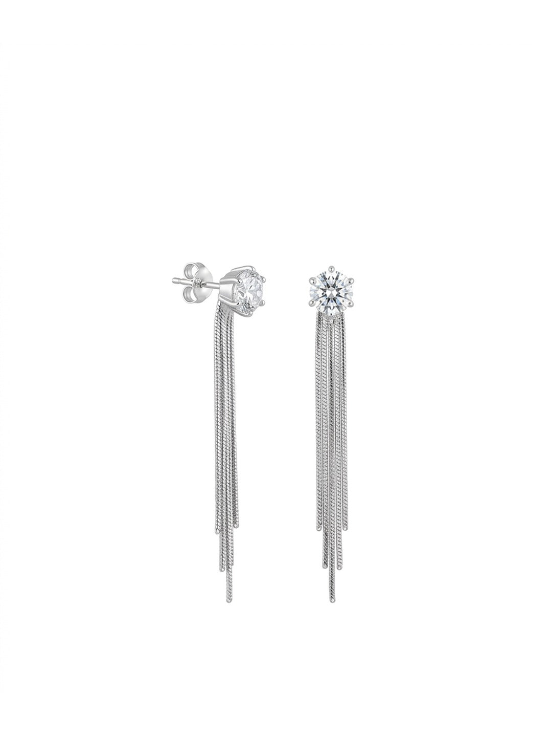 925 Sterling Silver CZ Tassel Fringe Earrings