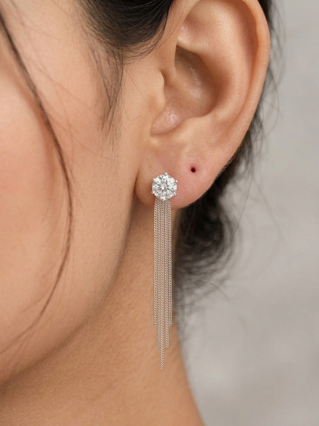 925 Sterling Silver CZ Tassel Fringe Earrings