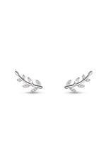 925 Sterling Silver Rhodium Plated Leaf Bird Climber Earrings