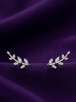 925 Sterling Silver Rhodium Plated Leaf Bird Climber Earrings