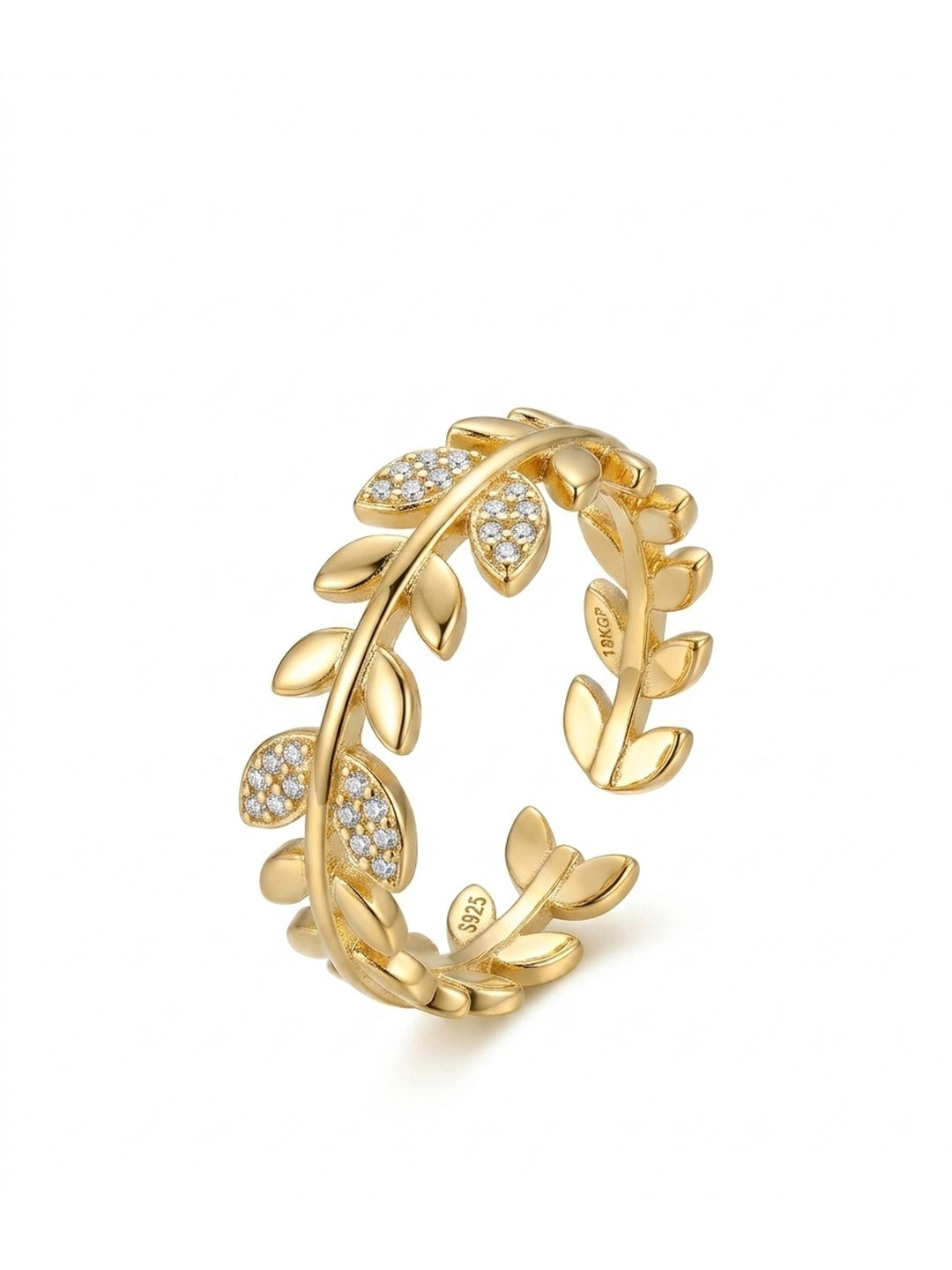 925 Sterling Silver Gold Plated Leaf Wrap Ring