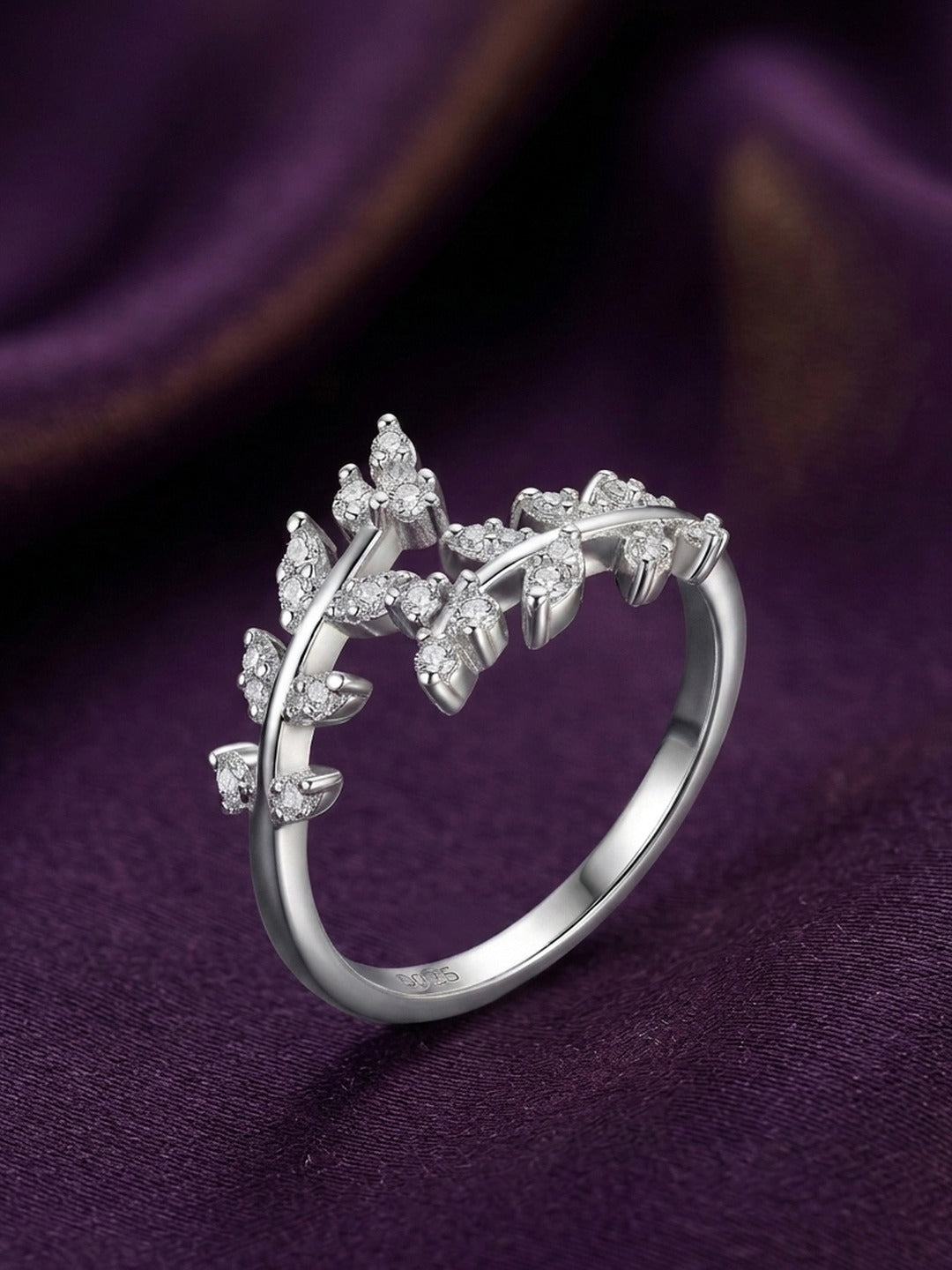 925 Sterling Silver CZ Leaf Cluster Ring