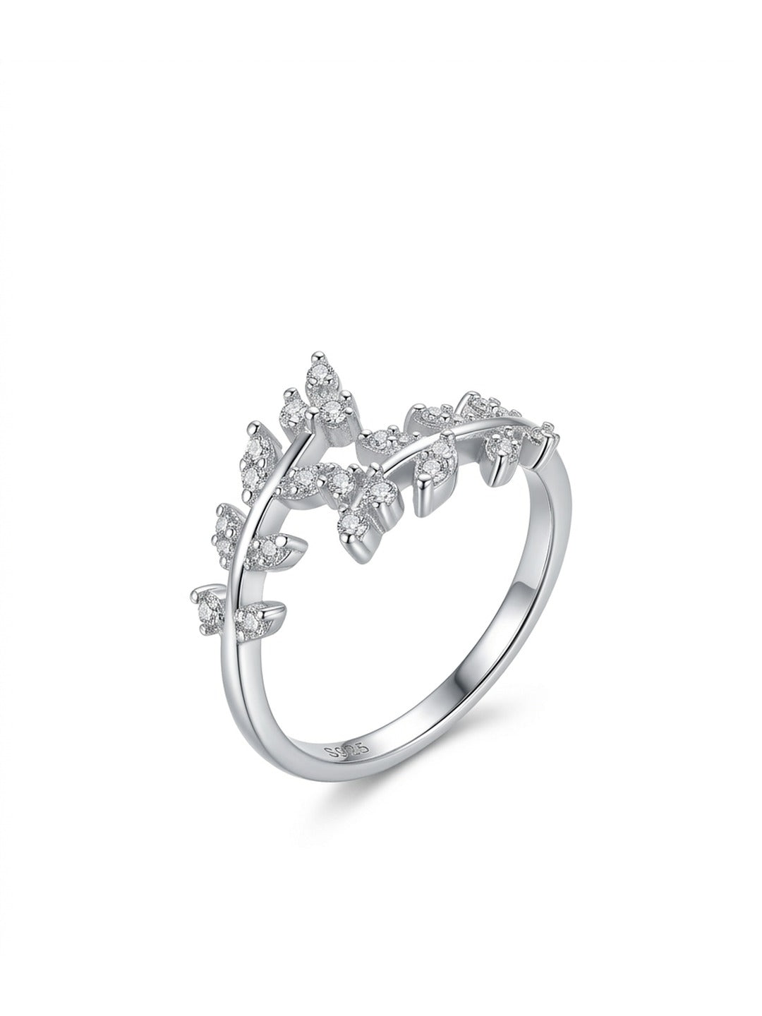 925 Sterling Silver CZ Leaf Cluster Ring