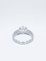 925 Sterling Silver Round CZ Solitaire Ring with Pave Shoulders