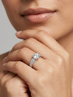 925 Sterling Silver Round CZ Solitaire Ring with Pave Shoulders