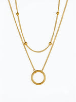 18K Gold Plated Layered Ball Station Circle Pendant Necklace
