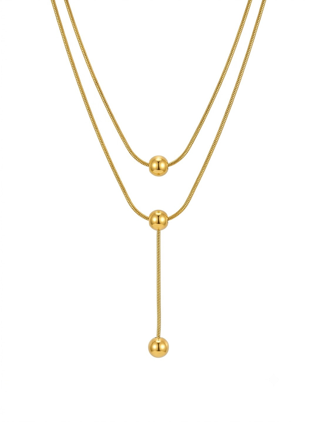 18K Gold Plated Layered Bolo Ball Drop Necklace