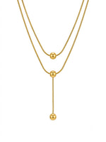 18K Gold Plated Layered Bolo Ball Drop Necklace