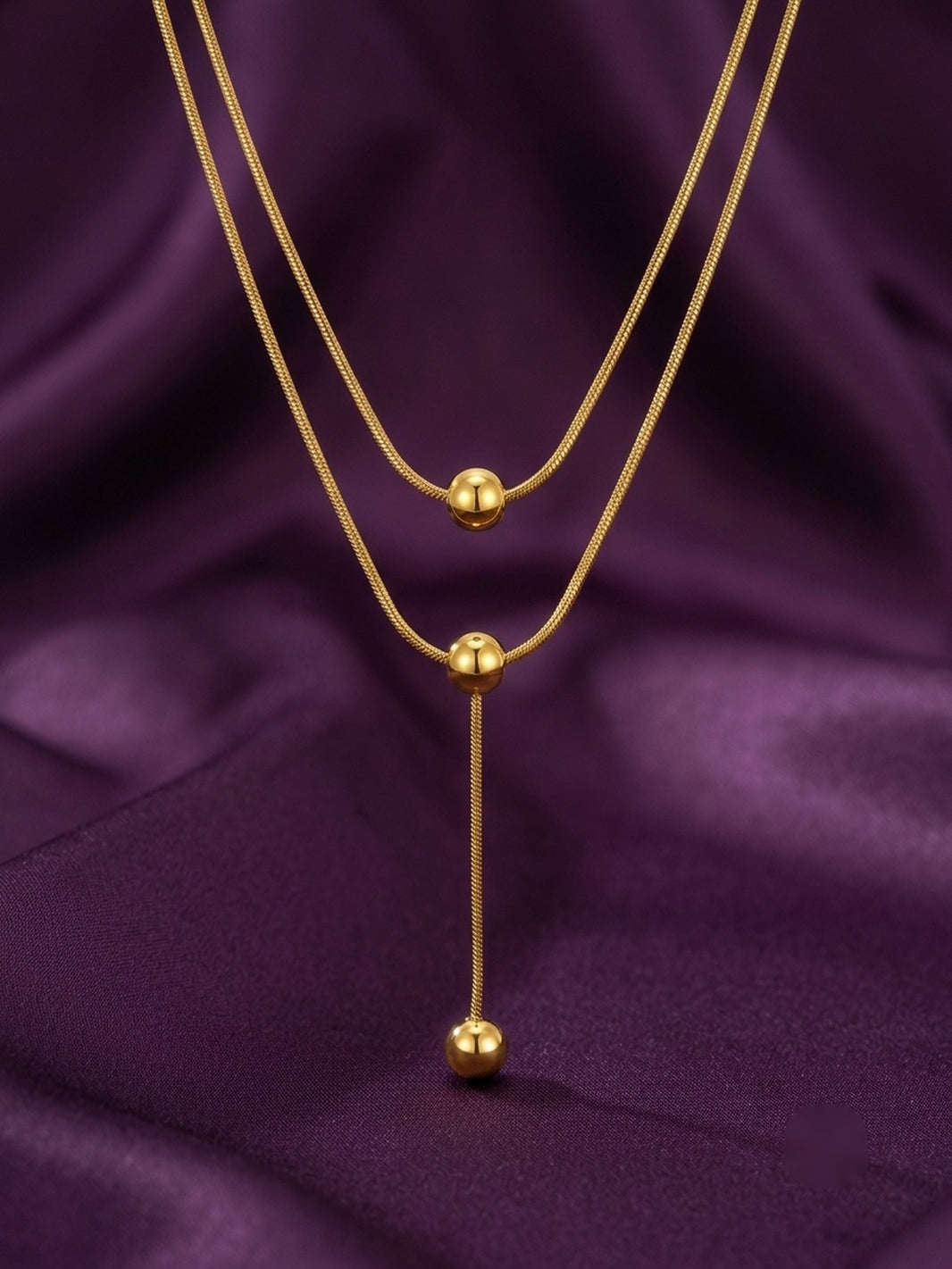 18K Gold Plated Layered Bolo Ball Drop Necklace