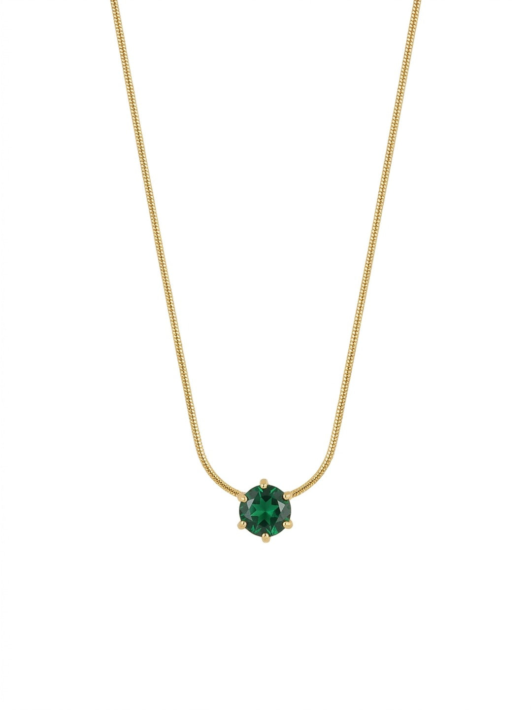 18K Gold Plated Emerald Green Solitaire Pendant Necklace