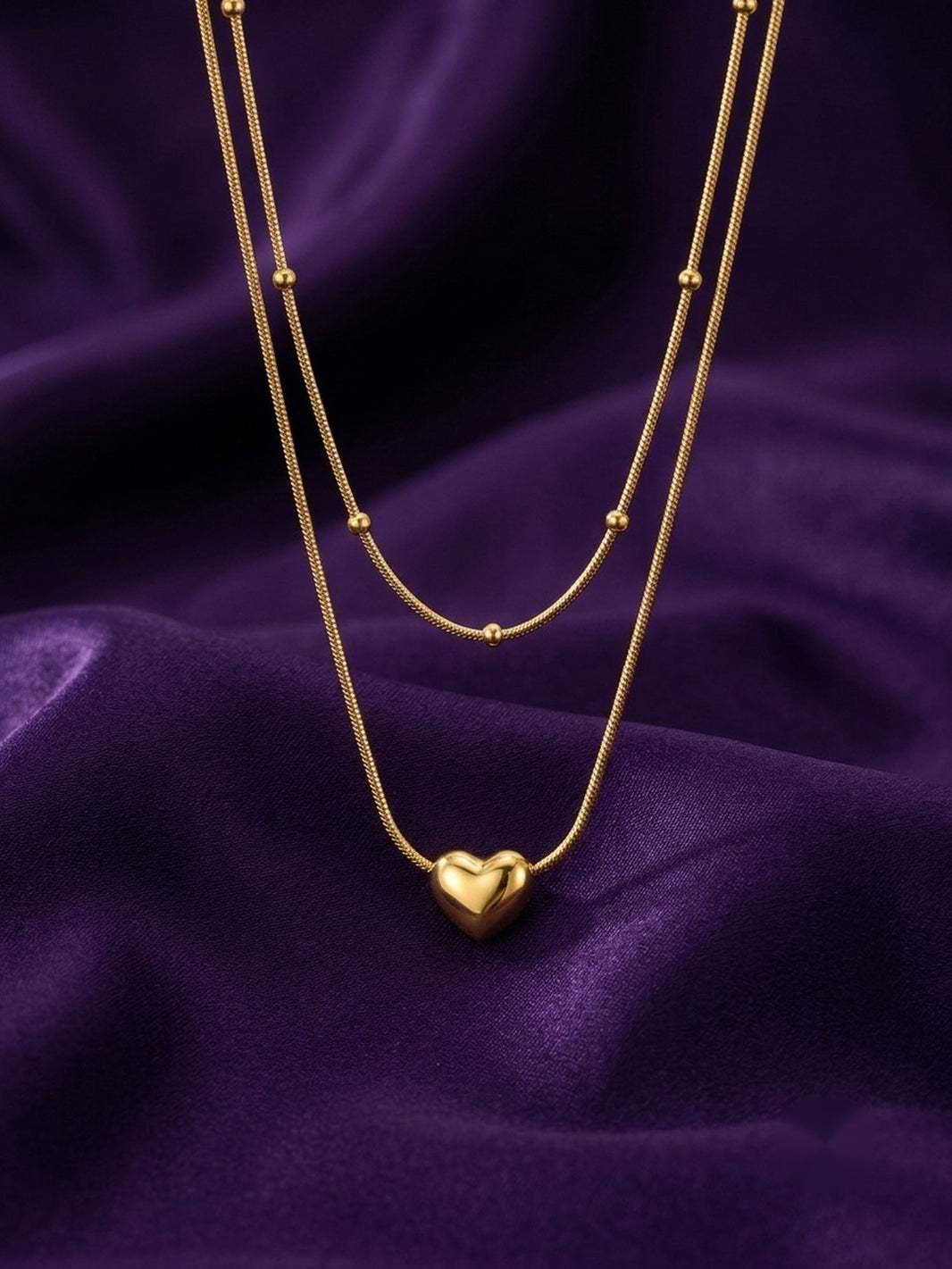 18K Gold Plated Layered Heart Pendant Necklace