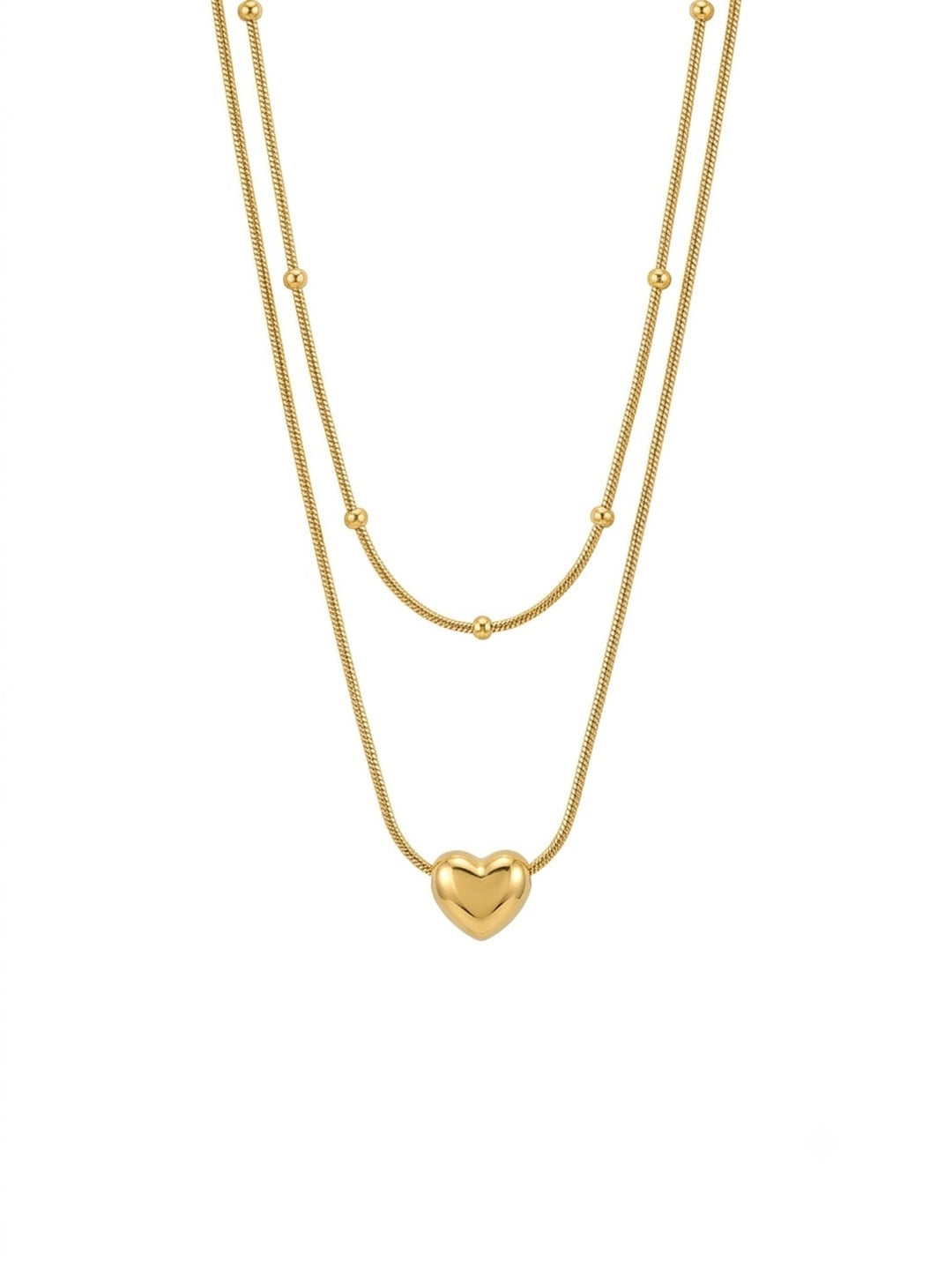 18K Gold Plated Layered Heart Pendant Necklace