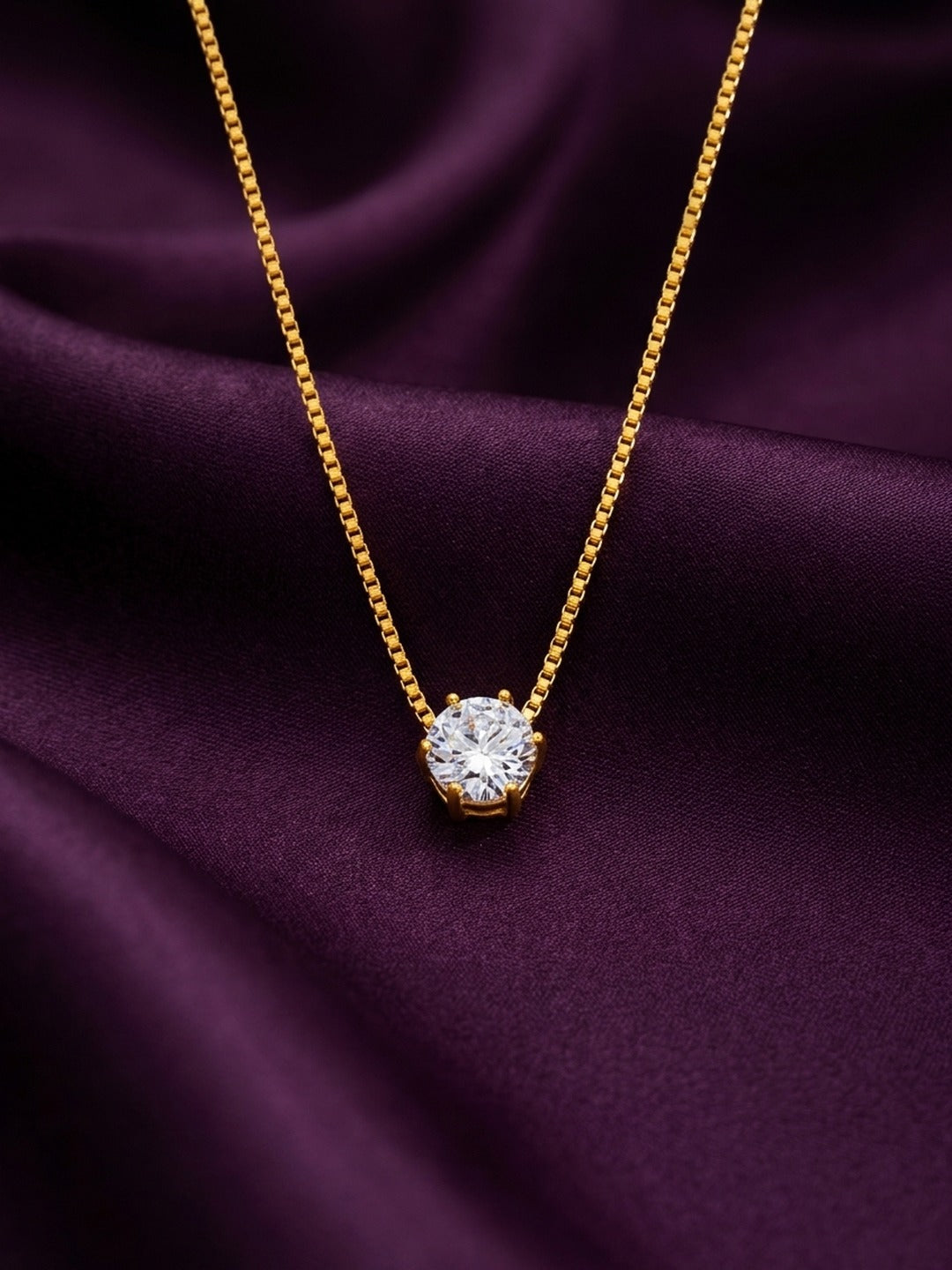 18K Gold Plated Solitaire Pendant Necklace