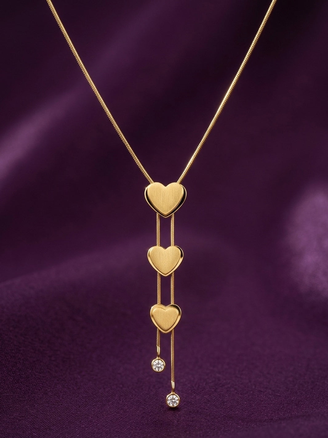 18K Gold Plated Triple Heart Bolo Lariat Necklace