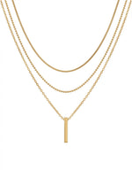 18K Gold Plated Triple Chain Bar Pendant Necklace