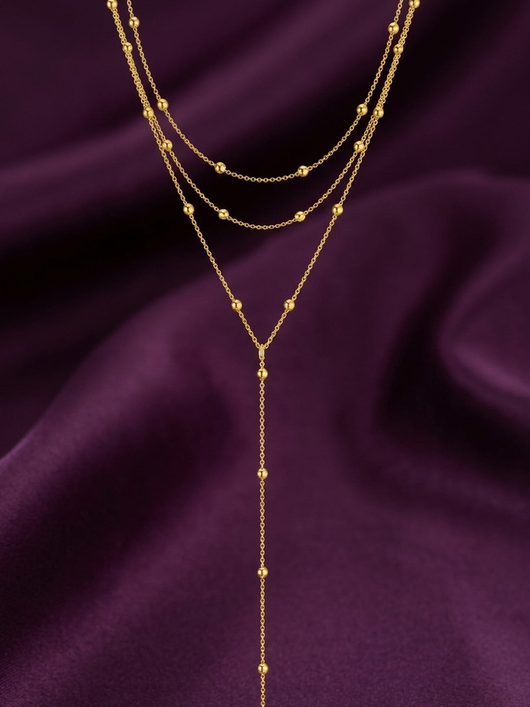 18K Gold Plated Triple Layer Ball Drop Necklace