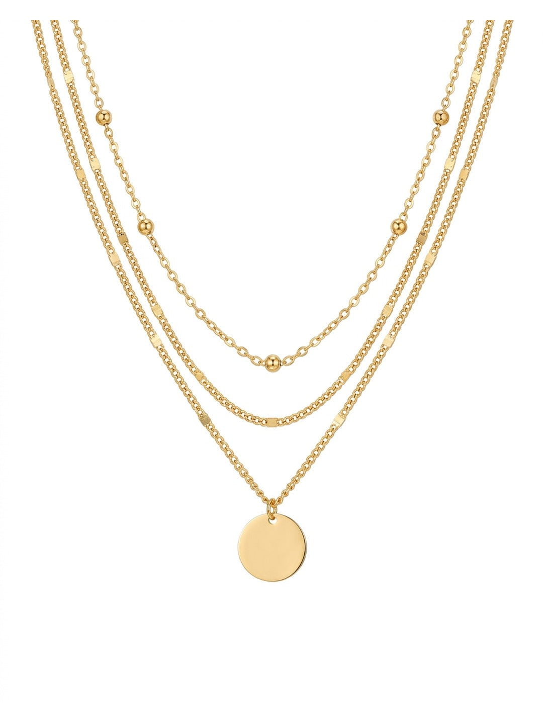 18K Gold Plated Triple Layer Disc Pendant Necklace
