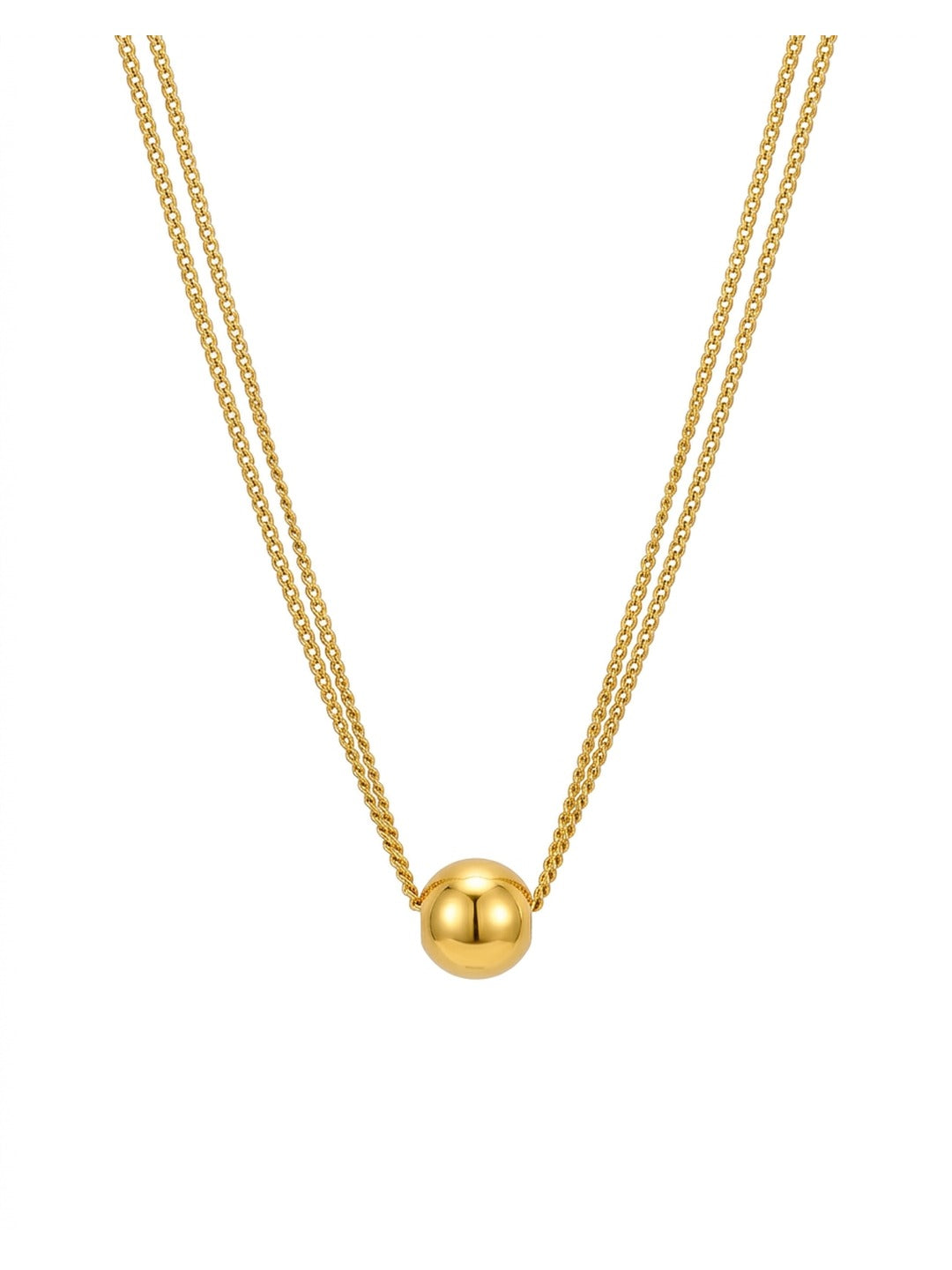 18K Gold Plated Double Chain Ball Pendant Necklace