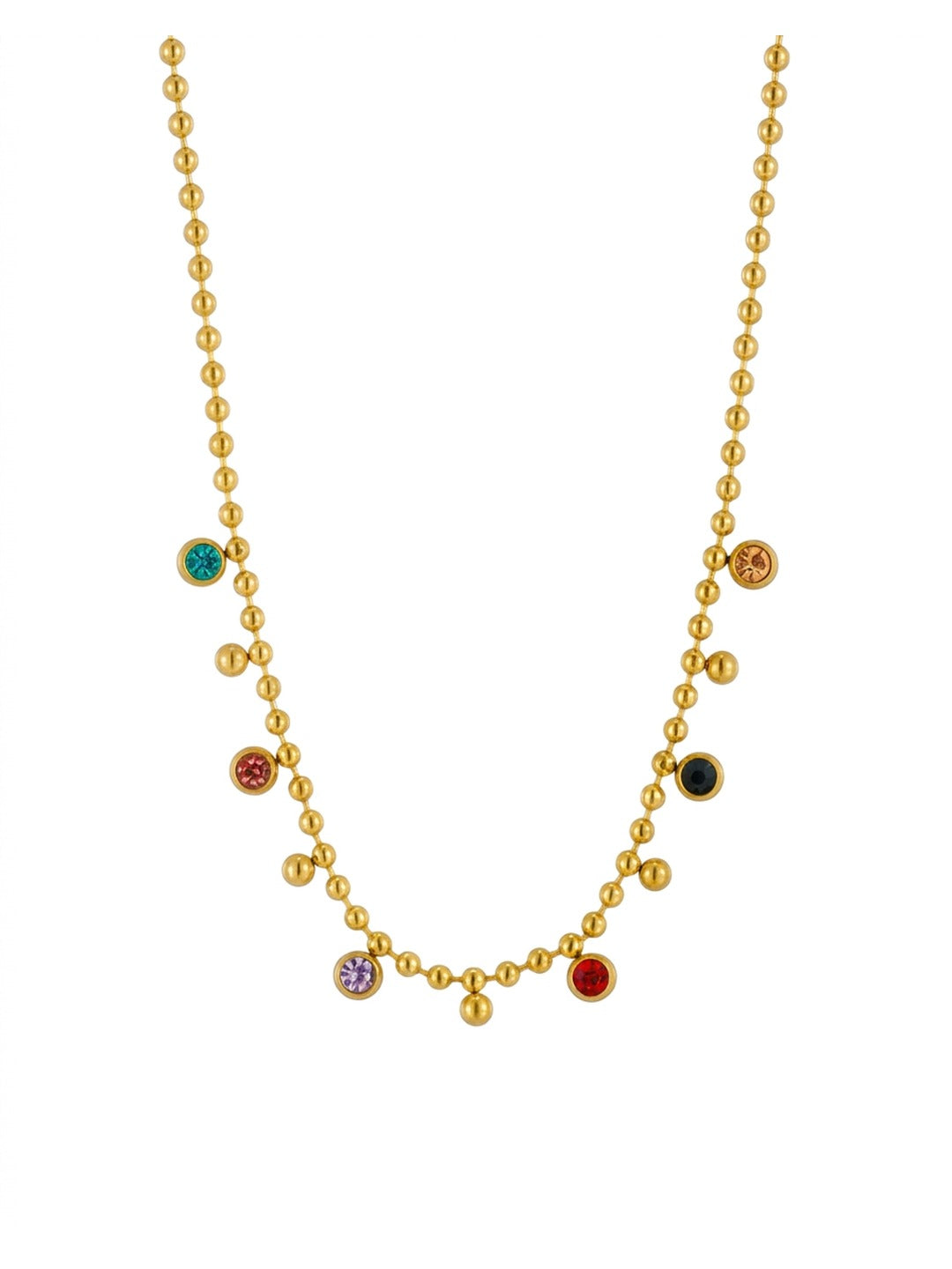 18K Gold Plated Multicolour Gemstone Station Necklace